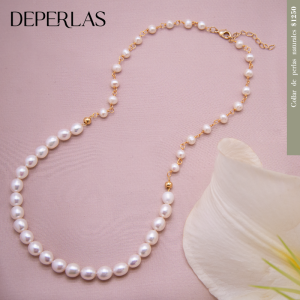 Collar corto de perla semi-redonda y perla oval