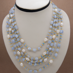 Collar corto de 5 hilos con perla y aquamarina