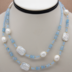 Collar largo de perla square, jade celeste y madre perla