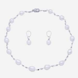 Juego de collar corto y aretes de perla barroca con broche push