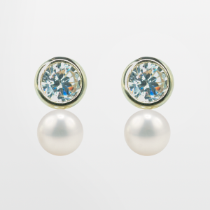 Broquel de oro 10k con perla y circón