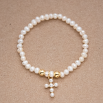 Pulsera de perla natural para jovenes con cruz