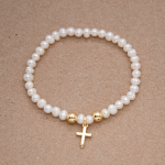 Pulsera de perla natural para jovenes con cruz