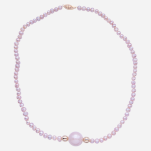 Collar corto de perla cultivada rosa con beads de oro laminado y dije de perla Edison