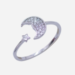 Anillo de plata diseño luna y estrella
