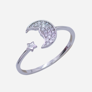 Anillo de plata diseño luna y estrella