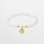 Pulsera para joven con perla y escapulario de oro laminado