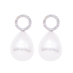 Aretes largos de madre perla con broche de plata diseño circulo con circones