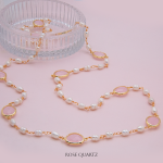 Collar largo con perla y cuarzos rosas