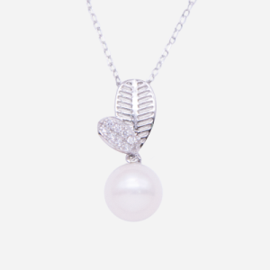 Juego de cadena con dije de perla cultivada y dos hojas