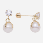 Broquel de oro de 10k con circón y perla