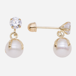 Broquel de oro de 10k con circón y perla