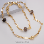 Collar largo de perla y piedra Sunstone
