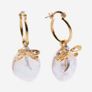 Arracada de perla coin con libélula