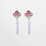 Arete de plata diseño flor turmalina de colores y barra con circones