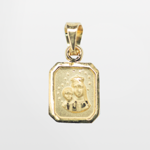 Medalla cuadrada de oro laminado Virgen del Carmen/ Sagrado Corazón