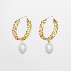 Arracada de aleación con baño de oro y perla cultivada