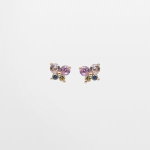 Broquel oro 10k con circones de colores forma mariposa