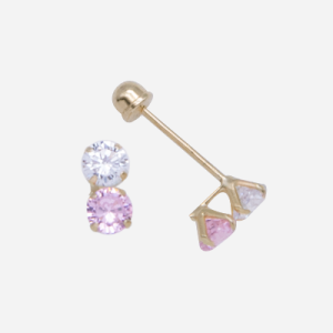 Broquel oro 10k con circon rosa y blanco