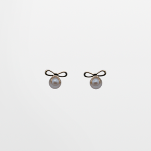 Broquel oro 10k en forma de moño con perla