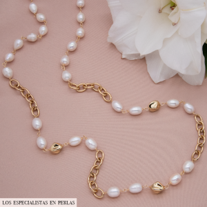 Collar largo de perla oval