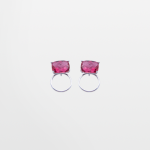 Arete de plata para niñas, cristal cuadro rosa con aro