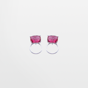 Arete de plata para niñas, cristal cuadro rosa con aro