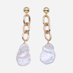 Aretes de perla keshi con 3 eslabones