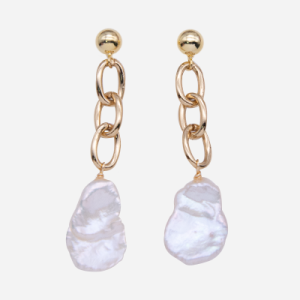 Aretes de perla keshi con 3 eslabones