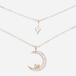 Juego de cadena doble con dije de vermail, diseño de luna con circones