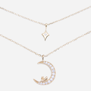 Juego de cadena doble con dije de vermail, diseño de luna con circones