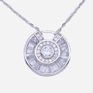 Juego de cadena con dije de plata, diseño de circulo con baguettes de circones