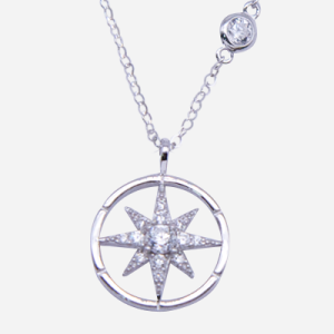 Juego de cadena con dije de plata diseño de estrella con circones