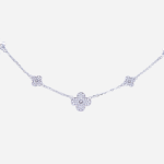 Juego de cadena con dije de plata diseño de 4 flores con circones