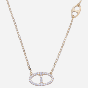 Juego de cadena de vermail con dije doble ovalado con circones