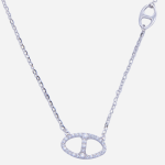 Juego de cadena de plata dije doble ovalado con circones