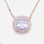 Juego de cadena de plata con baño de oro rosado diseño de cuadro con cristal y circones