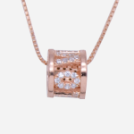 Juego de cadena de plata con baño de oro rosado diseño de cilindro letras LOVE con circones