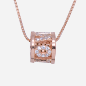 Juego de cadena de plata con baño de oro rosado diseño de cilindro letras LOVE con circones