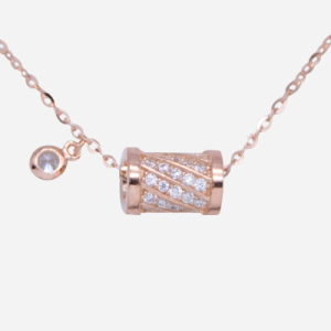 Juego de cadena de plata con baño de oro rosado diseño de cilindro con circones
