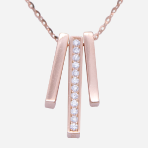 Juego de cadena de plata con baño de oro rosado diseño 3 barritas con circones