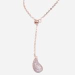 Juego de cadena con dije de plata con baño de oro rosado diseño corbata