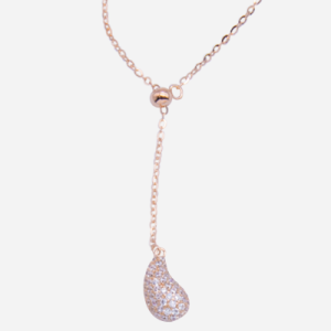 Juego de cadena con dije de plata con baño de oro rosado diseño corbata