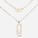 Juego de cadena doble de vermail y dije ovalado con circones