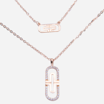 Juego de cadena doble de plata con baño de oro rosado y dije ovalado con circones