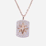 Juego de cadena de plata con baño de oro rosado diseño de estrella con circones