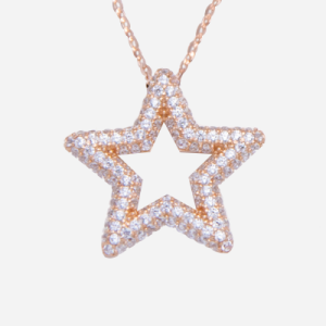 Juego de cadena con dije de plata con baño de oro rosado con diseño de estrella