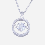 Juego de cadena con dije de plata, diseño de circulo con circón central