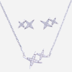 Juego de dije-aretes de plata con diseño de dos estrellas y circones
