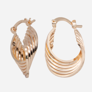 Arracadas chicas de chapa de oro de 18k con 6 aros diseño de cascada